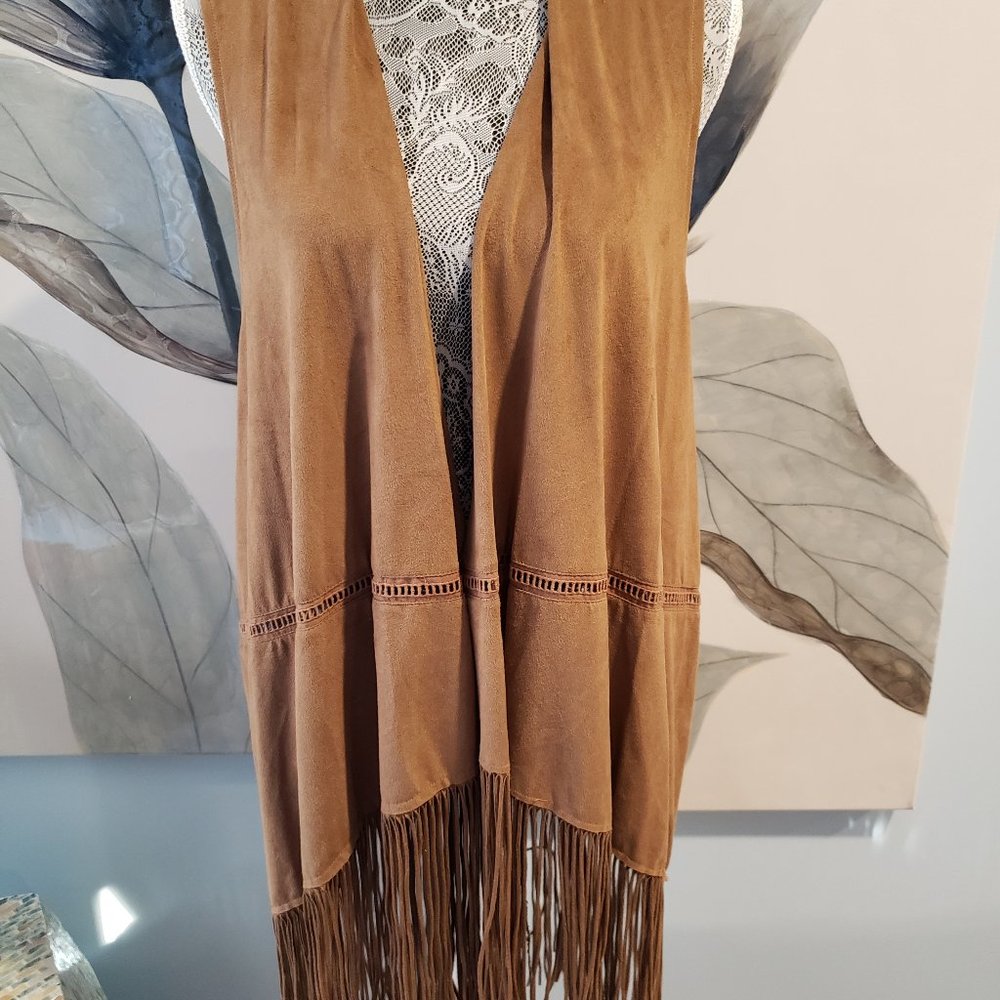 Women's Plus Size Suede Fringe Vest